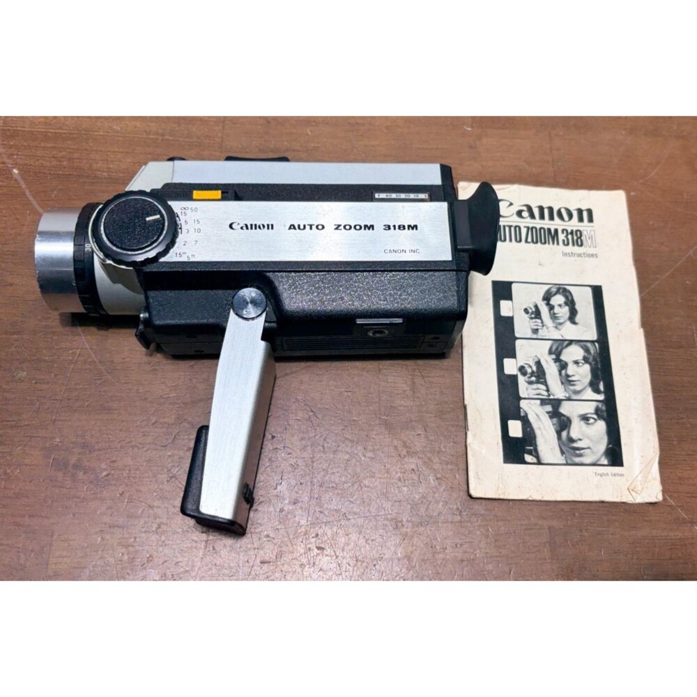 Canon Auto Zoom 318M Super 8 Camera w/manual - Silver & Black - working